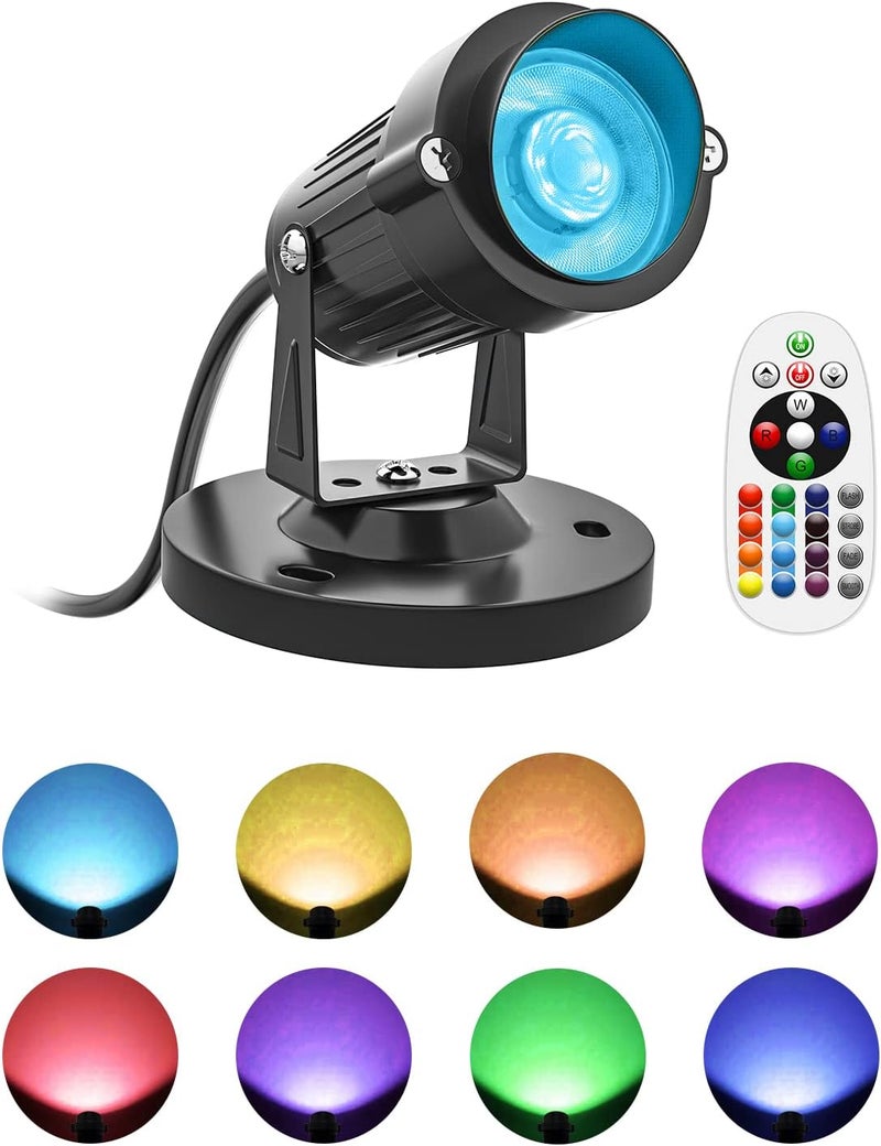 DOREIO 5W Led Spot Lights Indoor, RGBW Color Changing Uplighting Indoor with Remote, 120V Up Lights Indoor Spotlight Accent Lighting for Plant Christmas Party Decoration(1 Pack with Base and Stake) - Image 1